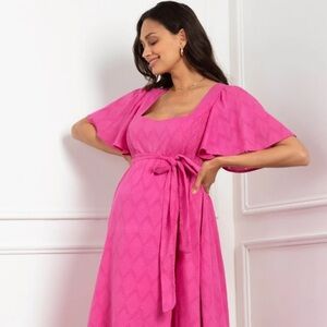 Fuchsia Pink Cotton Broderie Maternity & Nursing Dress